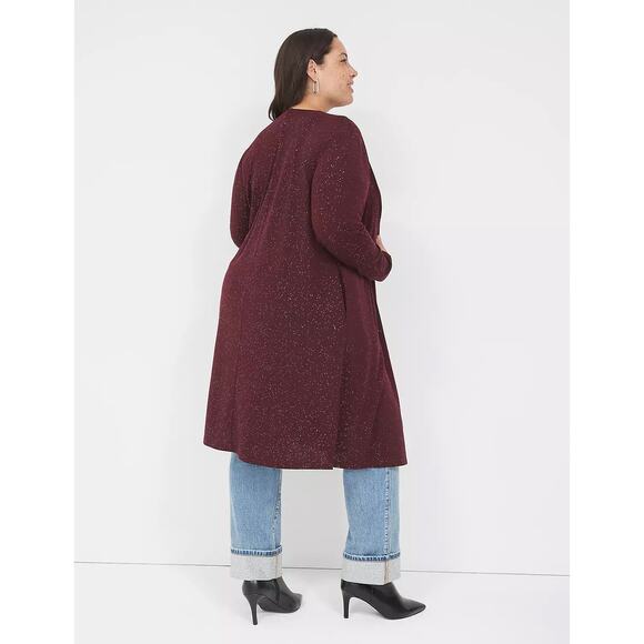 NWT Lane Bryant | Burgundy Glitter Open-Front Long-Line Cardigan | Size 18/20 - Picture 2 of 8